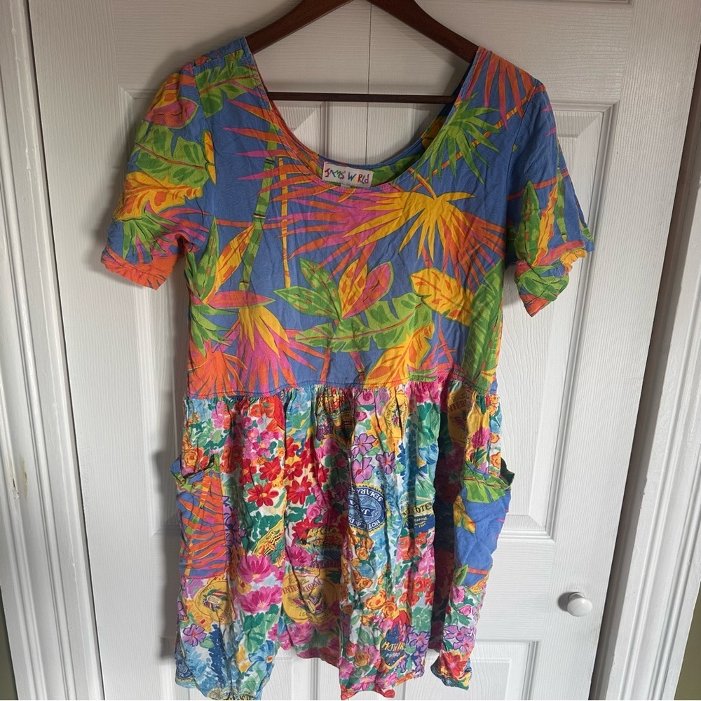 Jams World Vintage Baby Doll Seaside Print Dress With Pocket Size Large